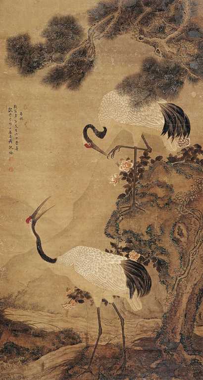 沈铨 松鹤 立轴
